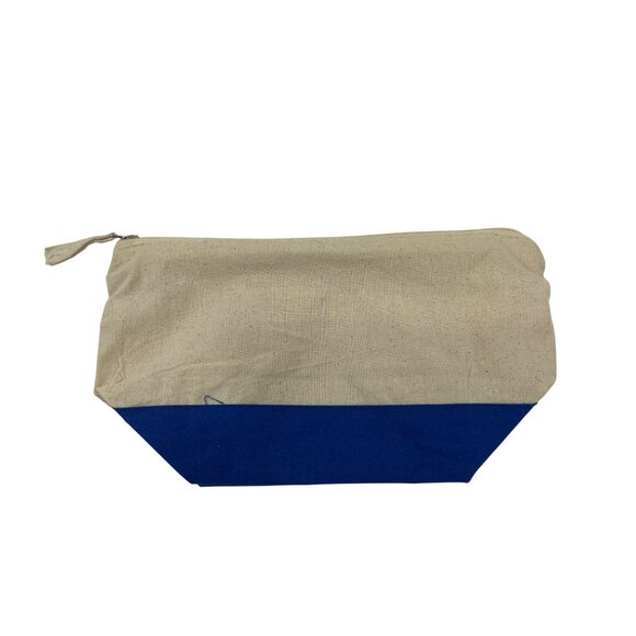 Casa Health Cotton Canvas Zipper Pouch Beige/Blue 10x7 Inches Lightweight 13q - Picture 3 of 6